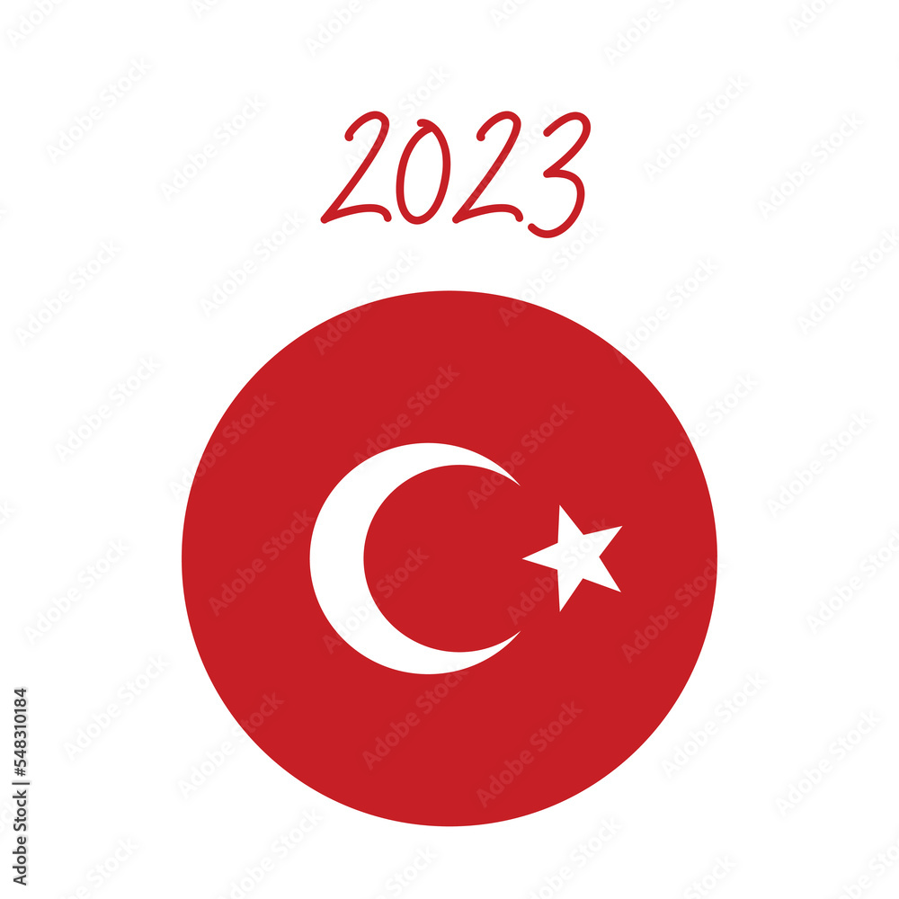 2023 Turkish flag icon illustration in round shape for celebration.