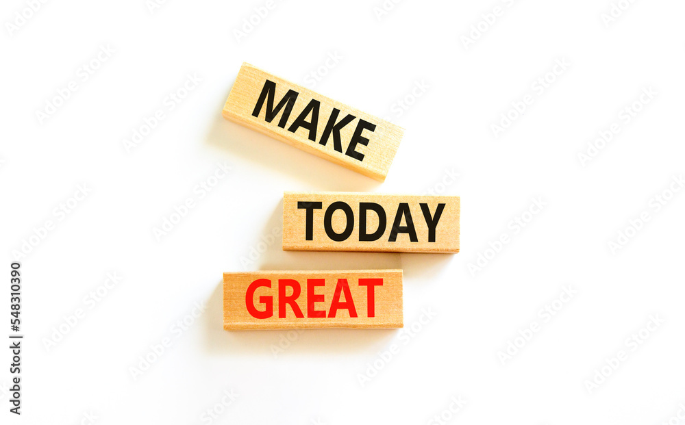 Motivation and Make today great symbol. Concept words Make today great on wooden blocks on a beautiful white table white background. Business and make today great concept. Copy space. Motivation and Make today great symbol. Concept words Make today great on wooden blocks on a beautiful white table white background. Business and make today great concept. Copy space.