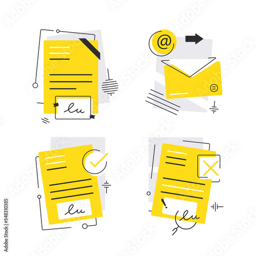 Electronic contract with digital signature,Document approved,Business contract with signature
