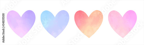 Colorful vector watercolor hearts set. Valentine's day frames, greeting text backgrounds, hand drawn design elements, card templates. Gradient watercolour heart shapes with artistic edges collection.
