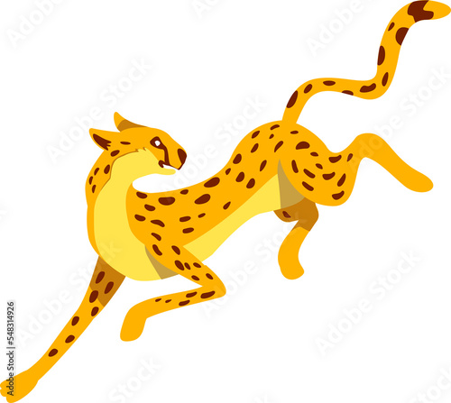 Wild cat with spots semi flat color raster character. Jumping figure. Full body animal on white. Exotic pet. Serval simple cartoon style illustration for web graphic design and animation