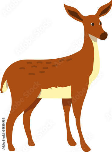 Doe semi flat color raster character. Posing figure. Full body animal on white. Mammal without antlers. Female deer simple cartoon style illustration for web graphic design and animation