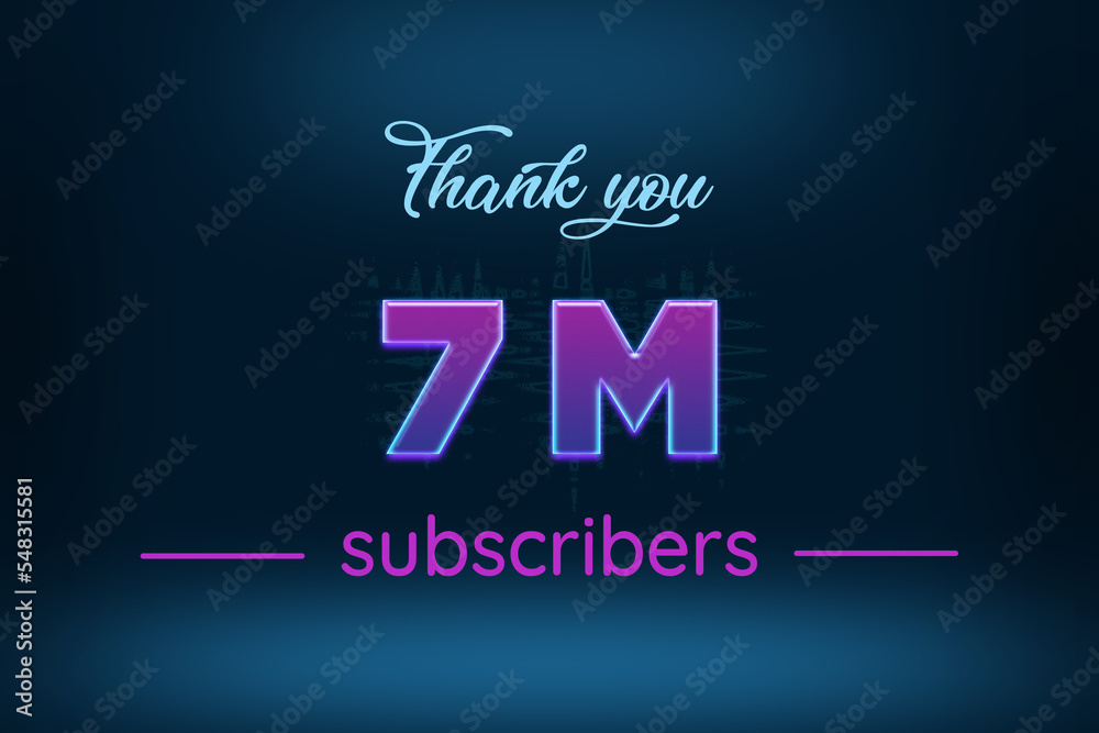 7 Million  subscribers celebration greeting banner with Purple Glowing Design