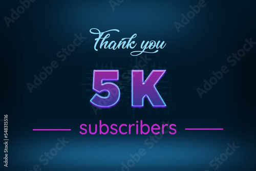 5 K subscribers celebration greeting banner with Purple Glowing Design