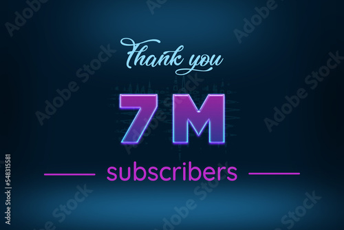 7 Million subscribers celebration greeting banner with Purple Glowing Design
