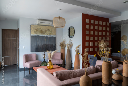 mexican interior style with vases and natural wood, mexican design, interior design
