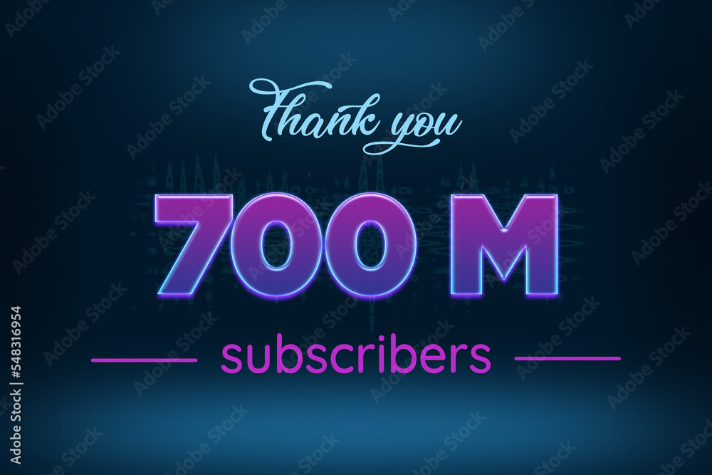 700 Million  subscribers celebration greeting banner with Purple Glowing Design