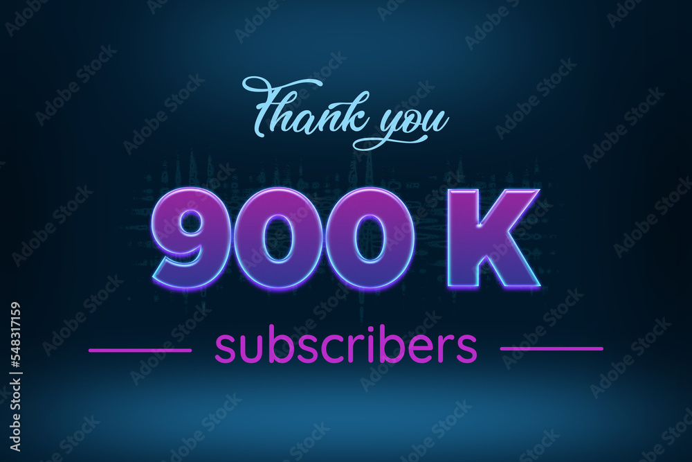 900 K  subscribers celebration greeting banner with Purple Glowing Design