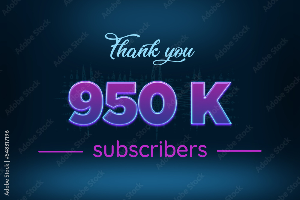 950 K subscribers celebration greeting banner with Purple Glowing Design 950 K subscribers celebration greeting banner with Purple Glowing Design