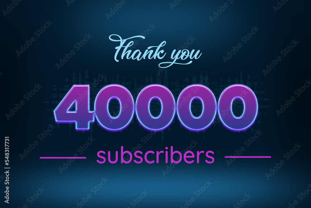 40000 subscribers celebration greeting banner with Purple Glowing Design
