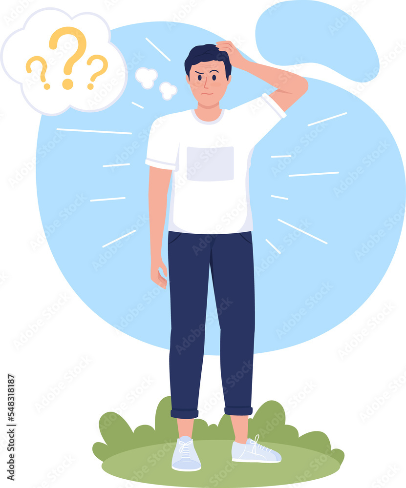 Feeling confused 2D raster isolated illustration. Doubting and ...