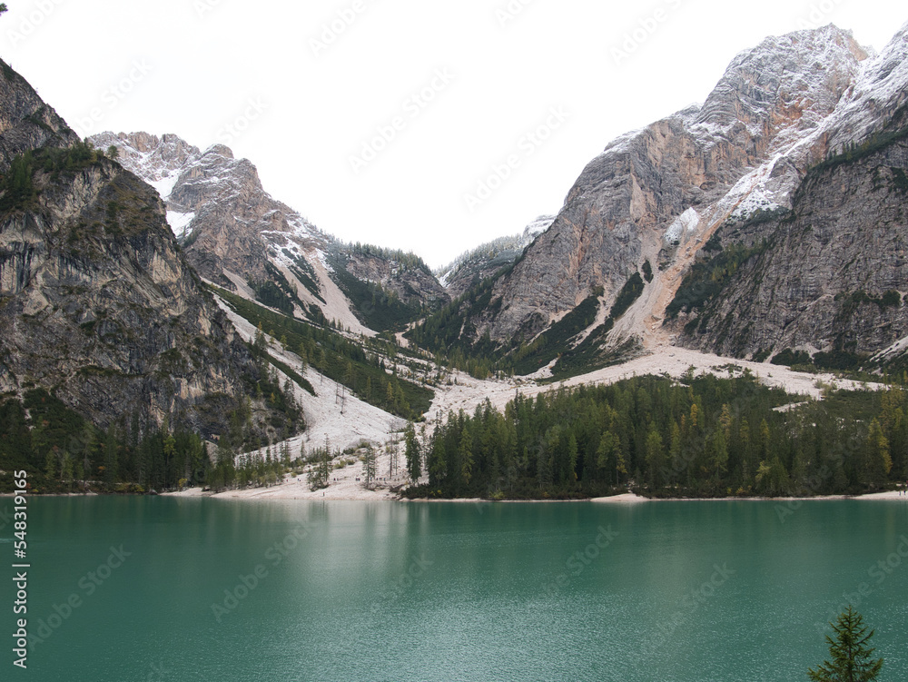 The Croda del Becco peak, which is visible from Lake Braies.