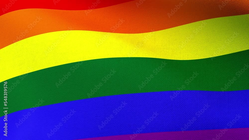 Waving flag of lgbtq. The flag is a symbol of sexual minorities. 3D looped animation. 4k resolution. Flag of lgbtq on fabric base.