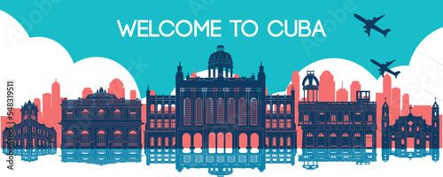 Cuba famous landmark silhouette style, vector illustration