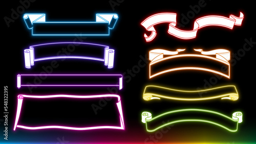 ネオン看板風デザインの横長ラベルセット。