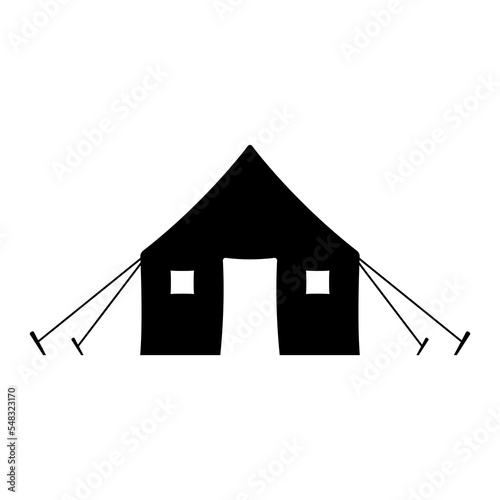Big stretched tent icon. Camping, camp, tourism. Black silhouette. Front side view. Vector simple flat graphic illustration. Isolated object on a white background. Isolate.