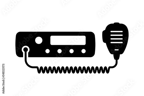 Car radio icon. Walkie-talkie. Radio station. Black silhouette. Horizontal front view. Vector simple flat graphic illustration. Isolated object on a white background. Isolate. photo