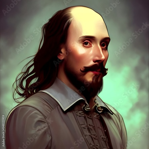 Illustrated Portrait of William Shakespeare, English playwright, poet and actor