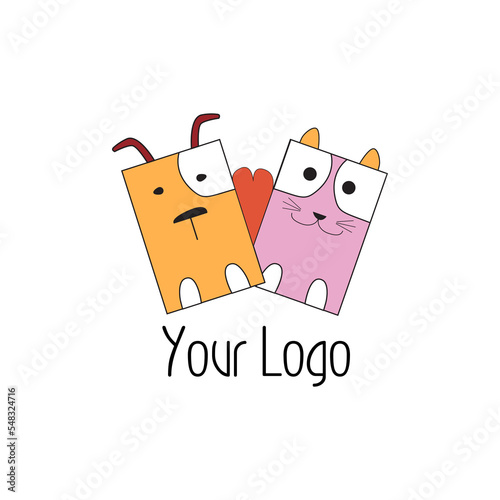 Logo concept with cat and dog. Vector cute charater design. Perfect for pet shop, vet clinic, pet shelter and other company or design