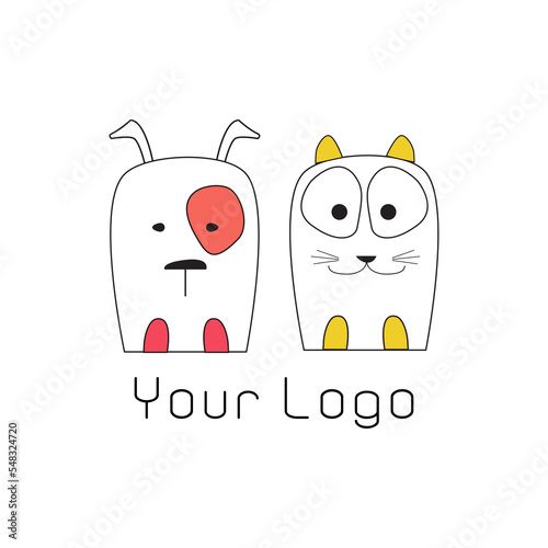 Logo concept with cat and dog. Vector cute charater design. Perfect for pet shop, vet clinic, pet shelter and other company or design