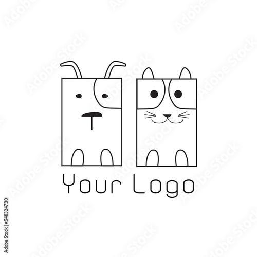 Logo concept with cat and dog. Vector cute charater design. Perfect for pet shop, vet clinic, pet shelter and other company or design