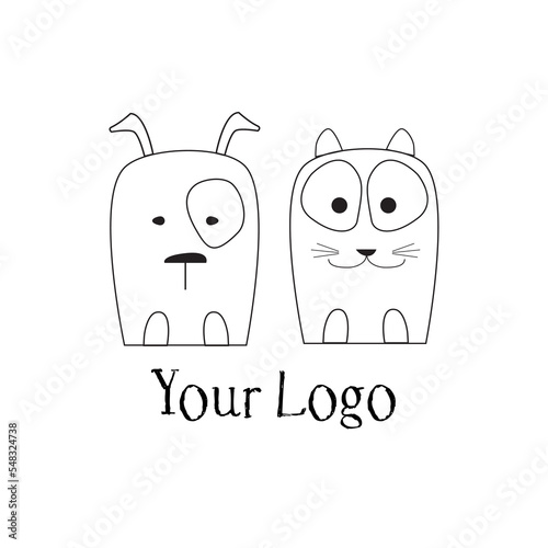 Logo concept with cat and dog. Vector cute charater design. Perfect for pet shop, vet clinic, pet shelter and other company or design