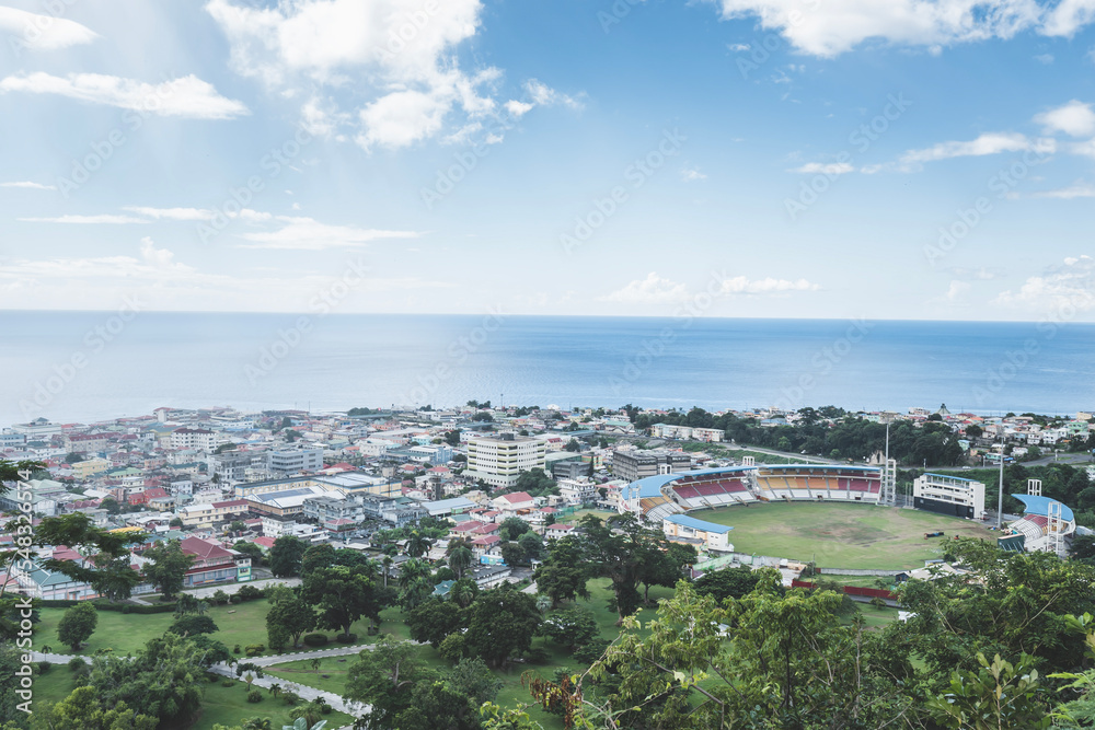 Caribbean coastal city of Roseau in Dominica, with access to the Caribbean sea