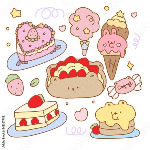 set of cakes and sweets