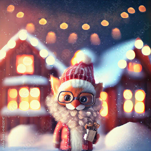 cat santa claus in the snow © Julien