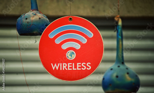 A wifi sign hanging