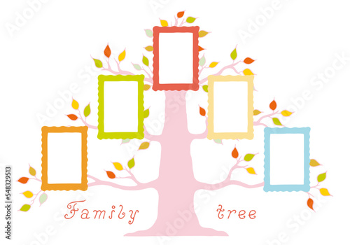 Family tree with photo frames. Freehand drawing. Doodle. Hand Drawn. Outline.	