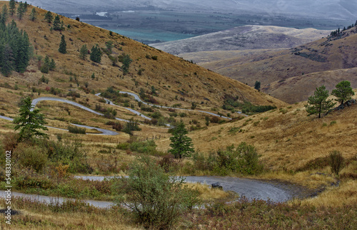 Curves of Red Sleep Mountain Drive in Bison Range on Flathead Indian Reservation in Montana photo