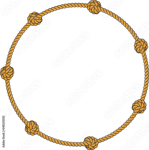 Round rope frame isolated on white background. Twisted cord
