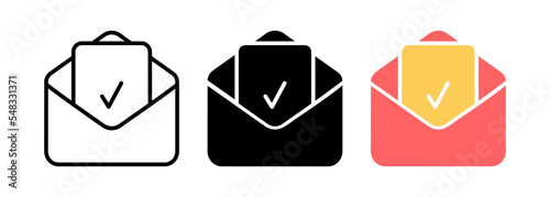 Envelope with confirmed document icon in flat style. Verify vector illustration on white isolated background. Receive business concept. eps 10