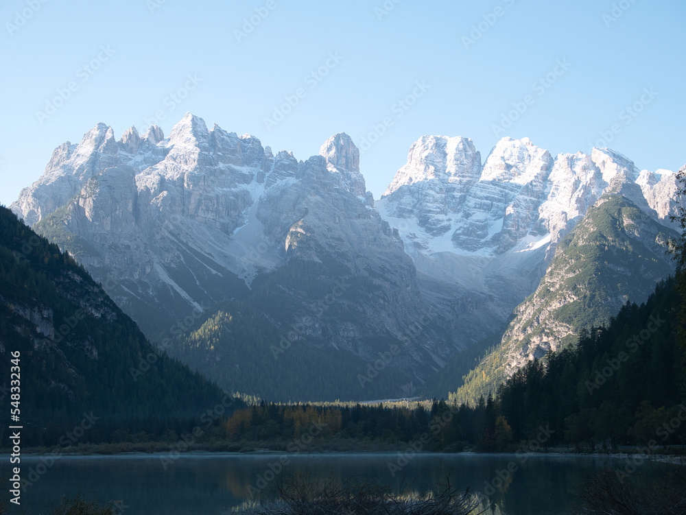 Lake Landro, Val di Landro, South Tyrol. Dolomites, Italy