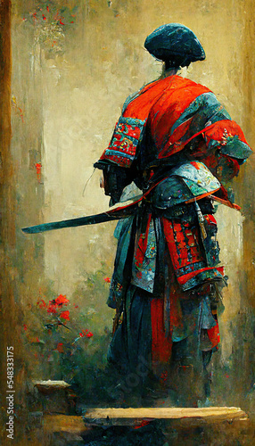 samurai oil painting