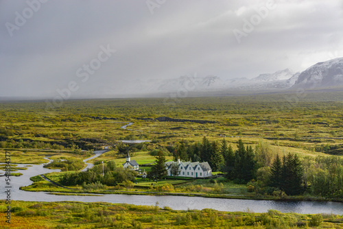 Thingvellir National Park, Iceland: Thingvellir church and the Icelandic prime minister’s summer residence in Valhallavegur. photo