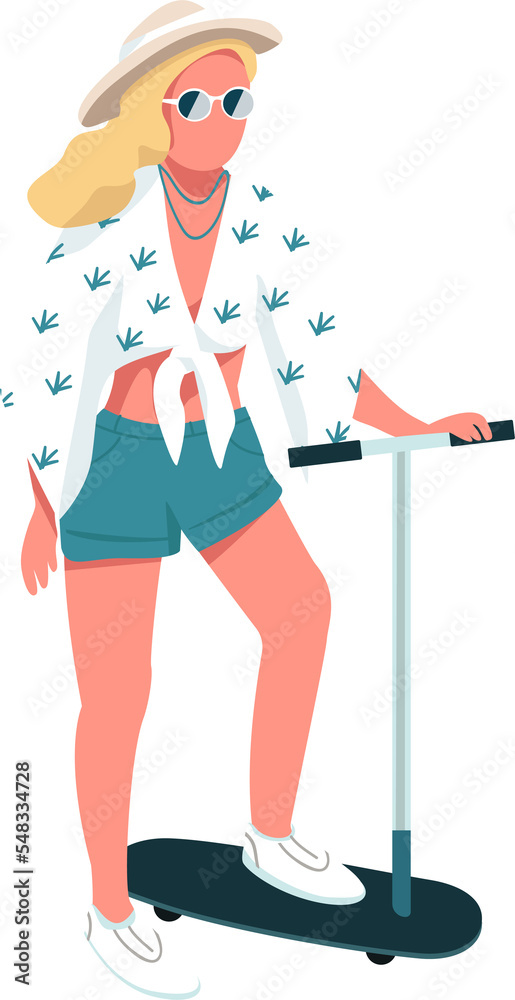 Stylish woman wearing outfit for travel occasion semi flat color raster character. Posing figure. Full body person on white. Simple cartoon style illustration for web graphic design and animation Stylish woman wearing outfit for travel occasion semi flat color raster character. Posing figure. Full body person on white. Simple cartoon style illustration for web graphic design and animation