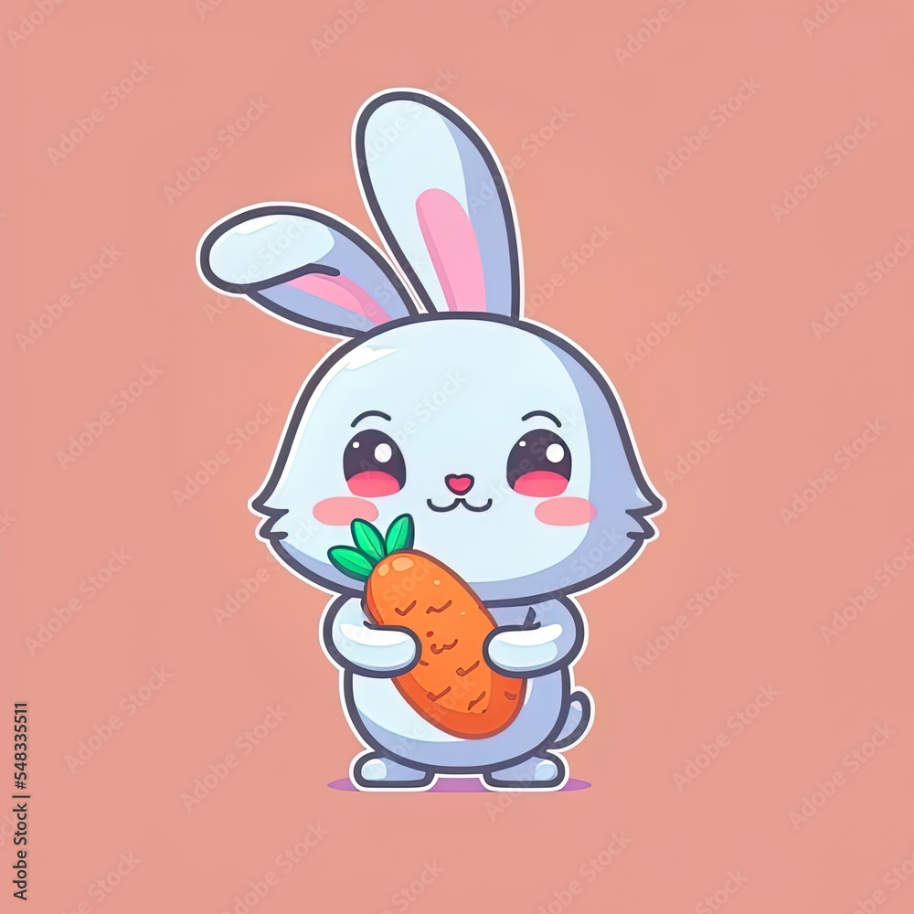 Fototapeta premium Cute rabbit holding carrot cartoon 2d illustrated icon illustration animal nature icon concept isolated