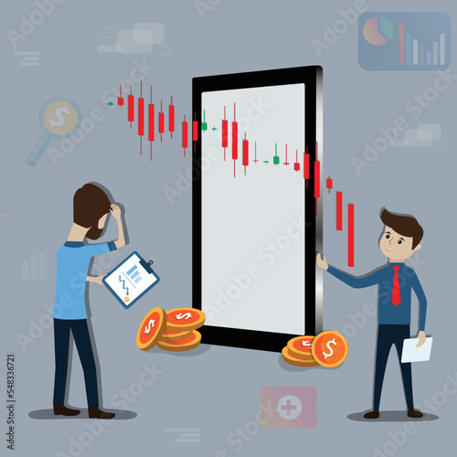 Flat of business finance,The traders feeling sad when they looks a graph - vector