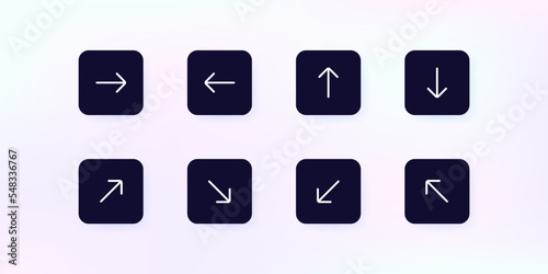 Arrows for website buttons set icon. Next page  scroll  leaf through  follow the link  direction  right swipe  left  cursor  sign. Technology concept. Vector line icon for Business and Advertising