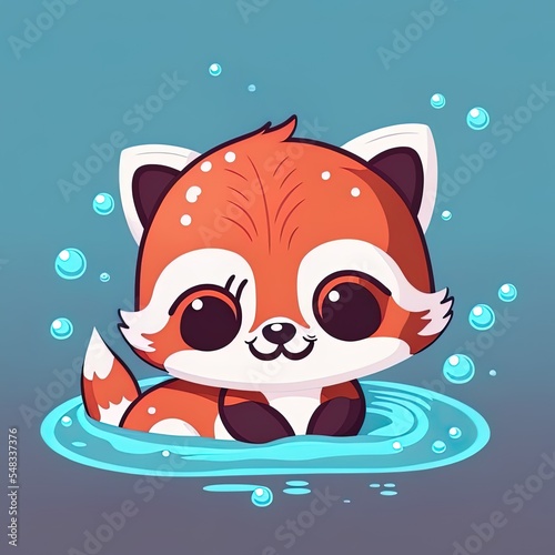 Cute red panda swimming cartoon 2d illustrated icon illustration