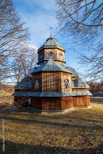old church in autumn, Orthodox church of the Protection of the Blessed Virgin Mary in Roztoka photo