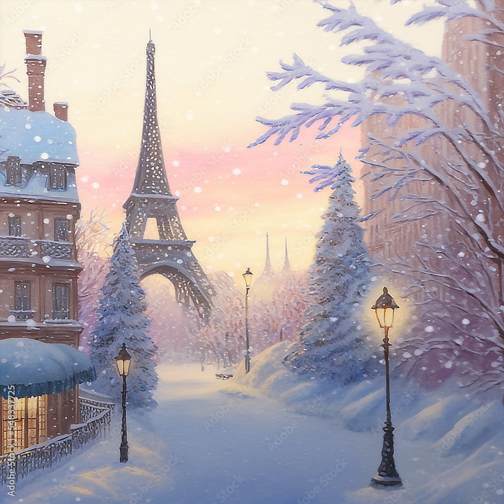 Wonderful winter in paris illustration
