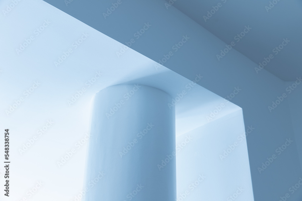 Blue minimal interior fragment with ceiling details and pillar Blue minimal interior fragment with ceiling details and pillar