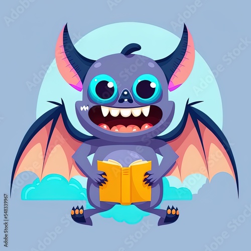 Happy monster character for novel and story. 2d illustrated illustration flat style bat for designer create banner, web page, card or novel and story.