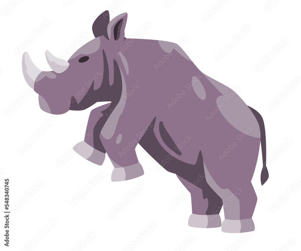 Rhinoceros rhino giant animal standing with two legs grey color cartoon illustration Rhinoceros rhino giant animal standing with two legs grey color cartoon illustration