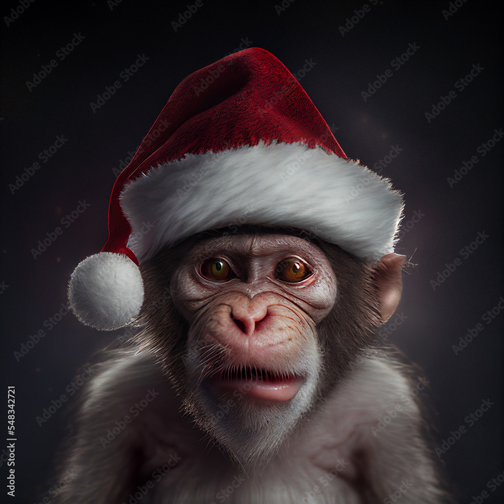 monkey in santa hat Stock Illustration | Adobe Stock