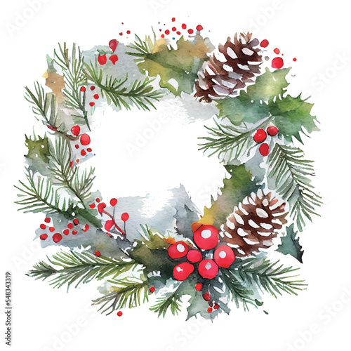 イラスト素材:クリスマスリースの水彩イラスト