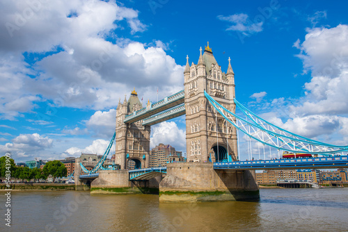 Tower Bridge across River Thames near Tower of London in city of London, England, UK. This bridge was built in 1894 and is considered as the most remarkable landmark of London.  